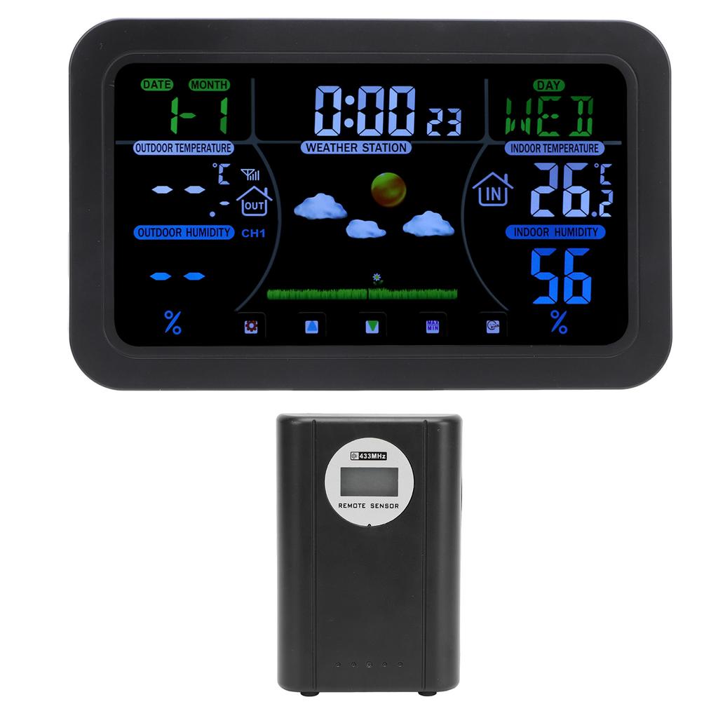 Hodiny s počasím HD 3 jasy, podsvícený displej, 12h 24h displej, multifunkční hodiny s předpovědí počasí