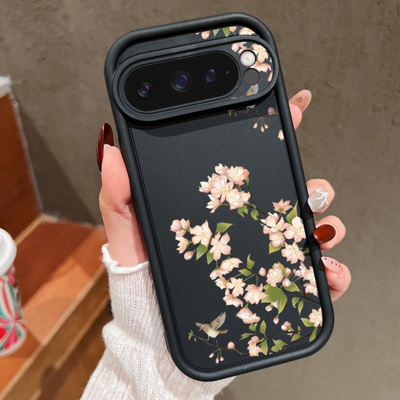 Simple Floral Print TPU Soft Solid Color Phone Case For Google Pixel 9 Pro XL 8 Pro 8A Lens Protection Shockproof Matte Bumper Cover