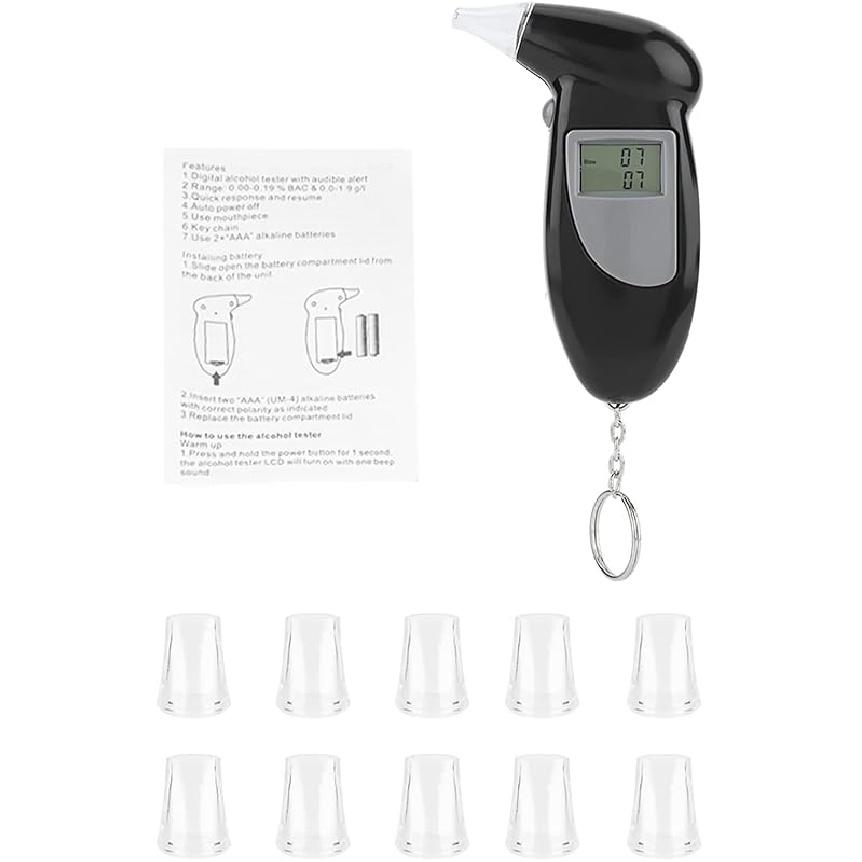 

Digital LCD Screen Alcohol Breath Tester Portable Keychain Analyzer with Quick Response for Driving Mode - Adult Use, Black (10Pcs Include 20 Comes with 10 breathing n