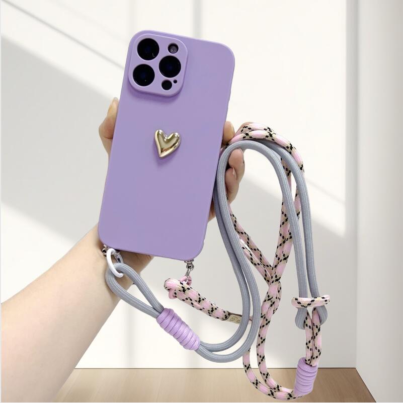 Crossbody Strap Case For Samsung Galaxy A17 A16 A56 A36 A07 A06 A26 A55 S25 FE Macaron Lanyard Shockproof Anti-Loss Love Cover