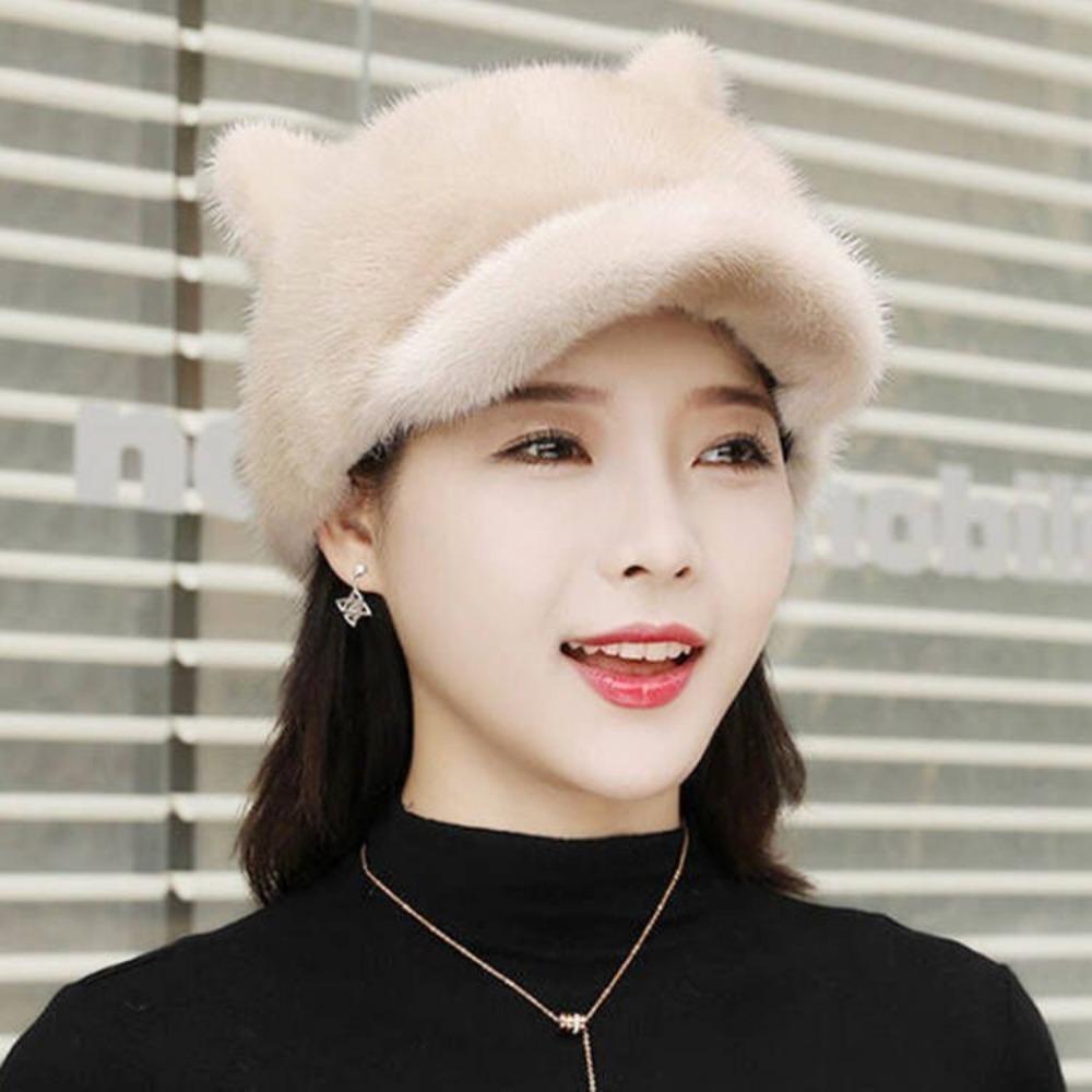 Mink Hat Female Winter Mink Mink Fashion Whole Mink Cotton Hat Cat Ears Mink Fur Cap Imitation Mink Hat
