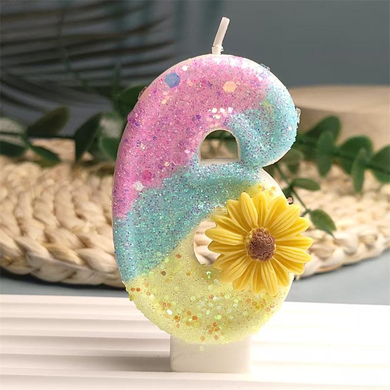 Creative Design Yellow Sun Flower Digital Candles Made of Delicate Cake Candle Decoration Independent Packaging