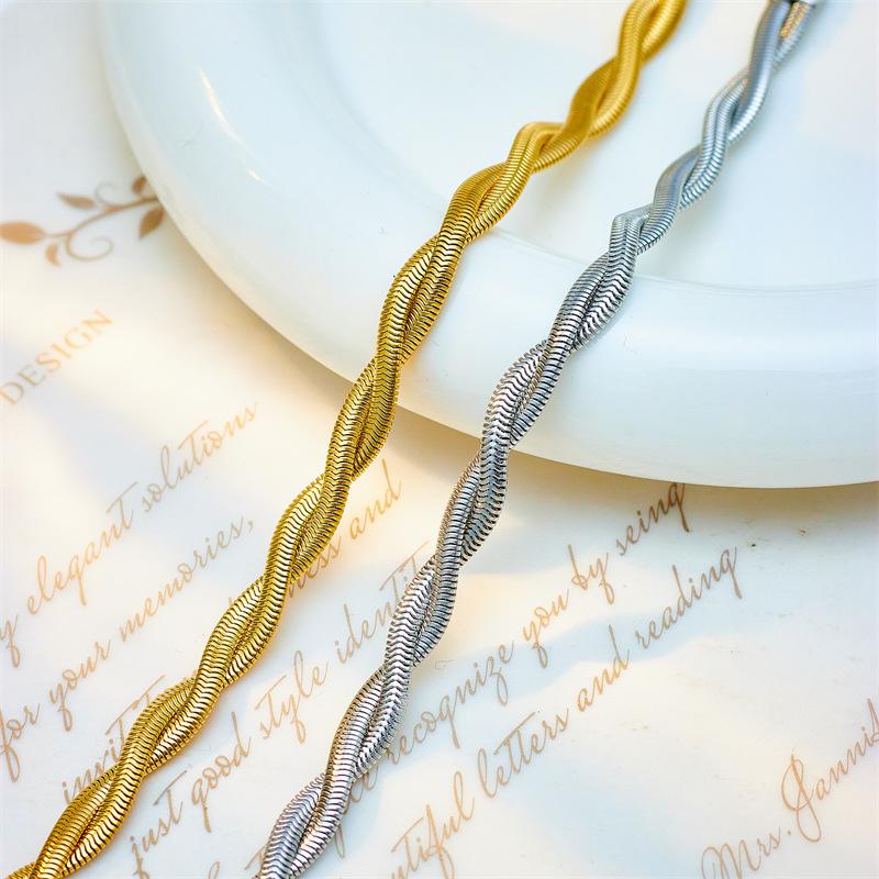 Bracciale a Catena Spina di Pesce Intrecciata Placcato Oro Regolabile Gioielli di Moda per Donna