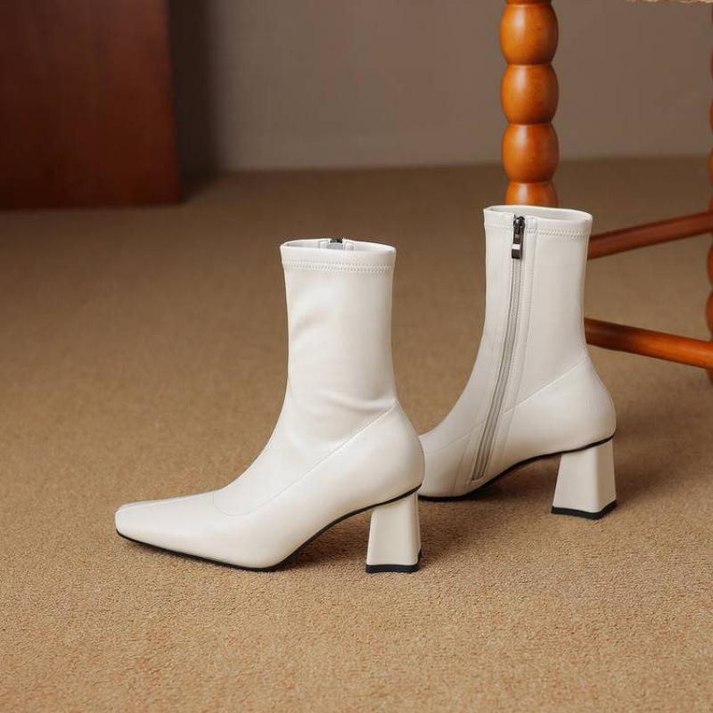 

New Women s Versatile Solid Color High Heel Women s Boots Coarse Heel Comfortable Zipper Square Head Knight Boots Autumn and Winter Medium Boots Wome 40