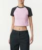 MUSINSA STANDARD WOMAN Women'S Slim Crop Raglan T-Shirt [Pale Pink/Dark Gray]
