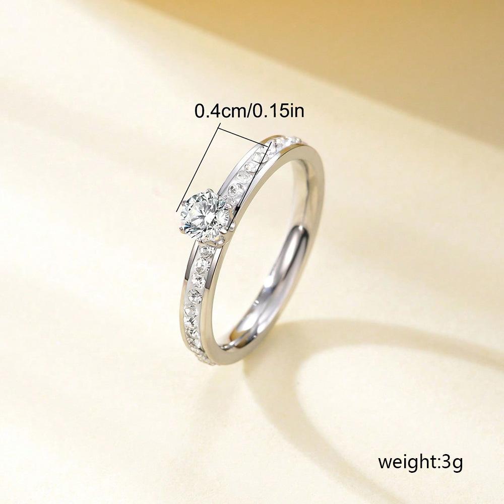 New Titanium Steel Zirconium Inlaid Ring Engagement Ring Exquisite Simple Versatile Stainless Steel Jewelry