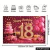 2D 18th Birthday Party Decoration Backdrop, Pink Gold Cake & Crown Photo Background Banner