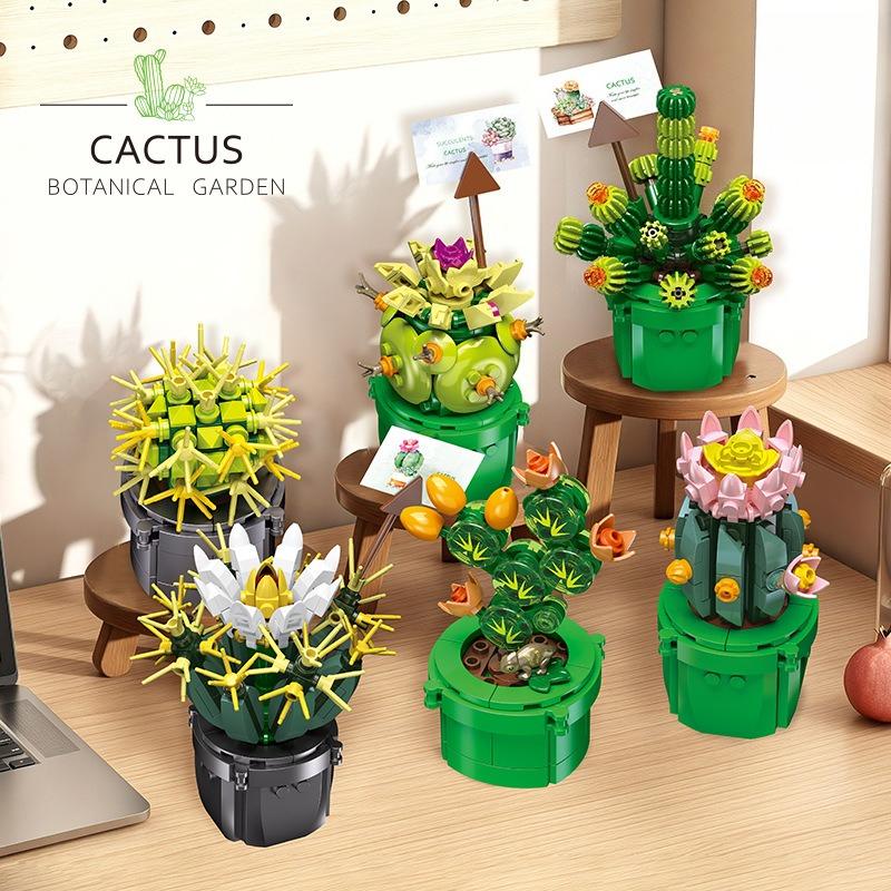 Jie-Star Jj9175 Cactus Succulent Plant Building Block Potted Ornament Miniature Garden Decorative Piece For Home