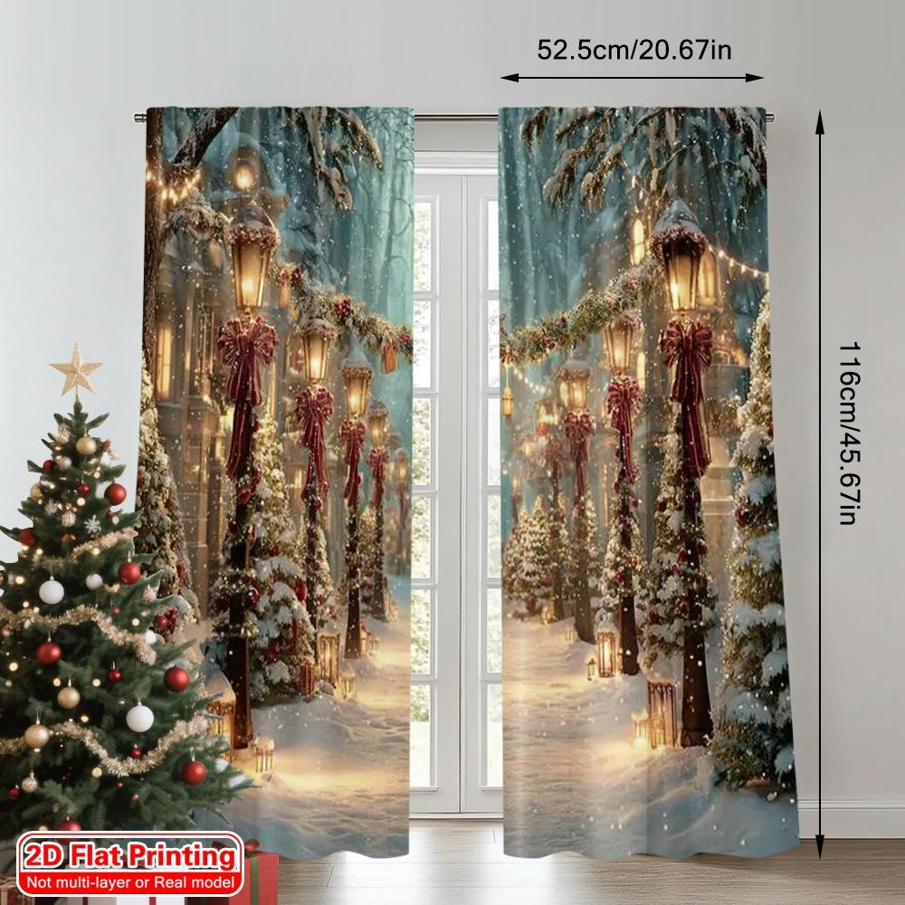 2pcs 2D flat printing Christmas Drapes Winter Fairy Christmas 100% Polyester Without Electricity Family Party Decoration Perfect