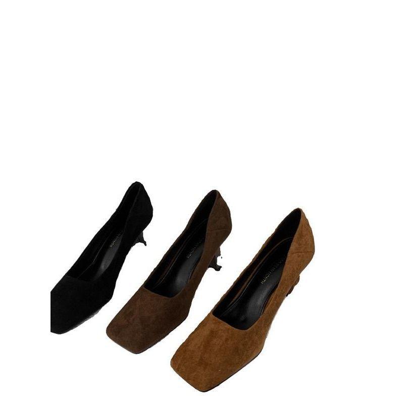 2025 Spring New Square Head Thick Heel Professional Versatile Commuter Middle Heel Single Shoe Temperament Black Suede High Heels Women