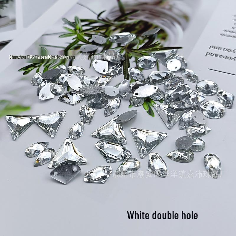 AB Color Iridescent Water Drop Resin Drill for DIY Jewelry & Clothing Accessories - Double Hole, Flat Back, Hand Sewing 7x12mm Water Drop