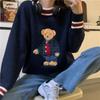 Cartoon Bär Stickerei Strick Pullover Herbst Winter Frauen Oversize-Pullover Lässig Dicke Warme Süße Kawaii Jumper