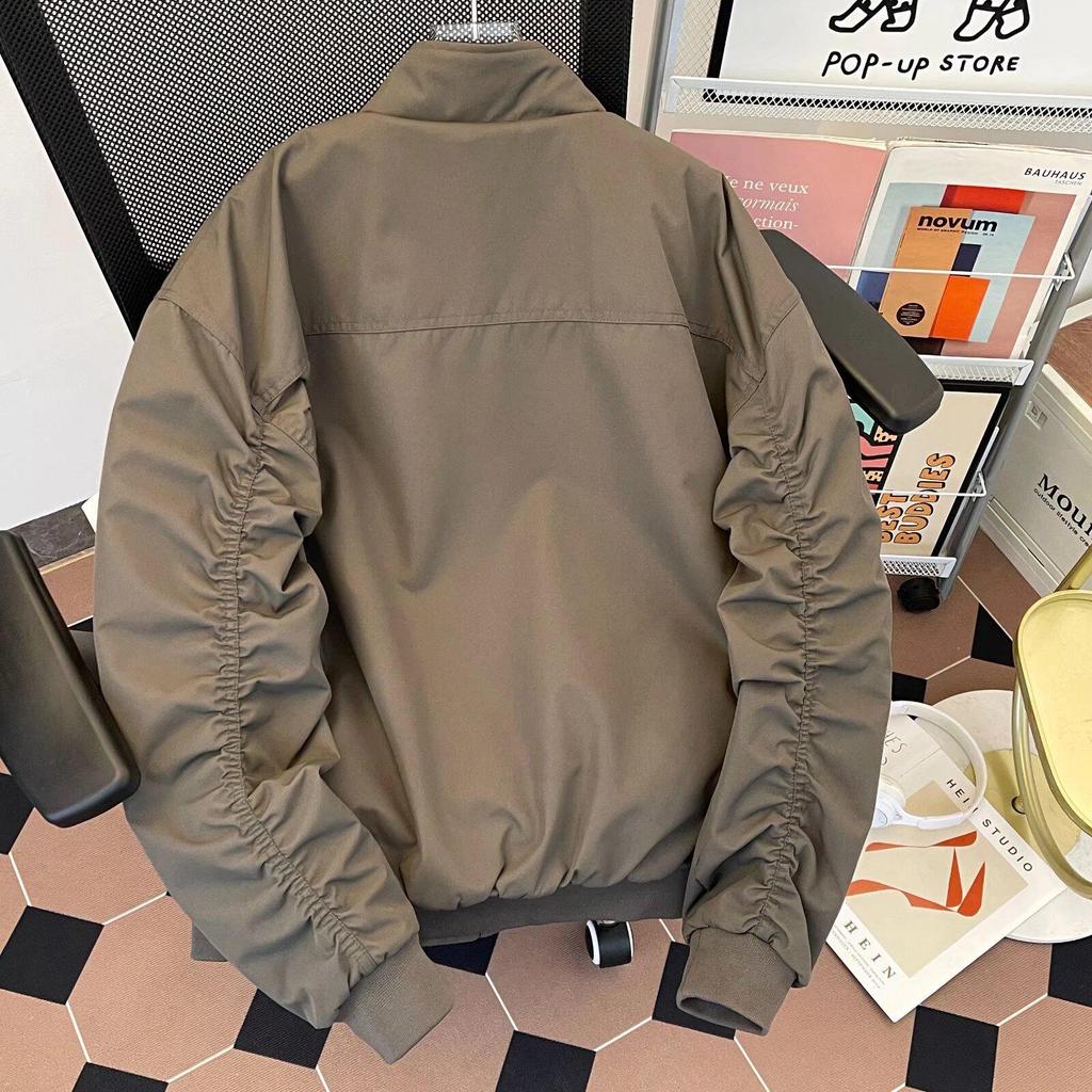 Unisex Korean Style Velvet-Thickened Pilot Jacket with Baseball Collar