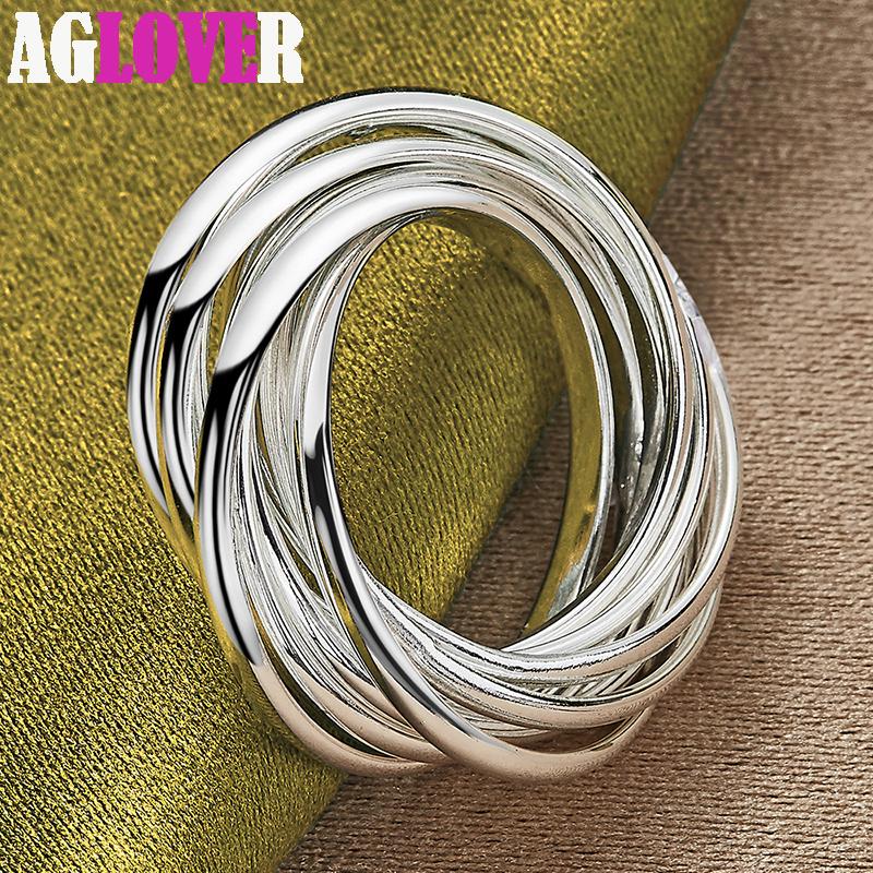 925 Sterling Silber Fünf-Kreis-Spulenring-Schmuck