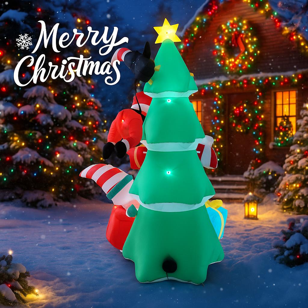 6.8FT Xmas Holiday Inflatable Yard Decor LED Christmas Tree Santa Elf Penguin Christmas Toy Supplies Home Decor Ornaments Gifts