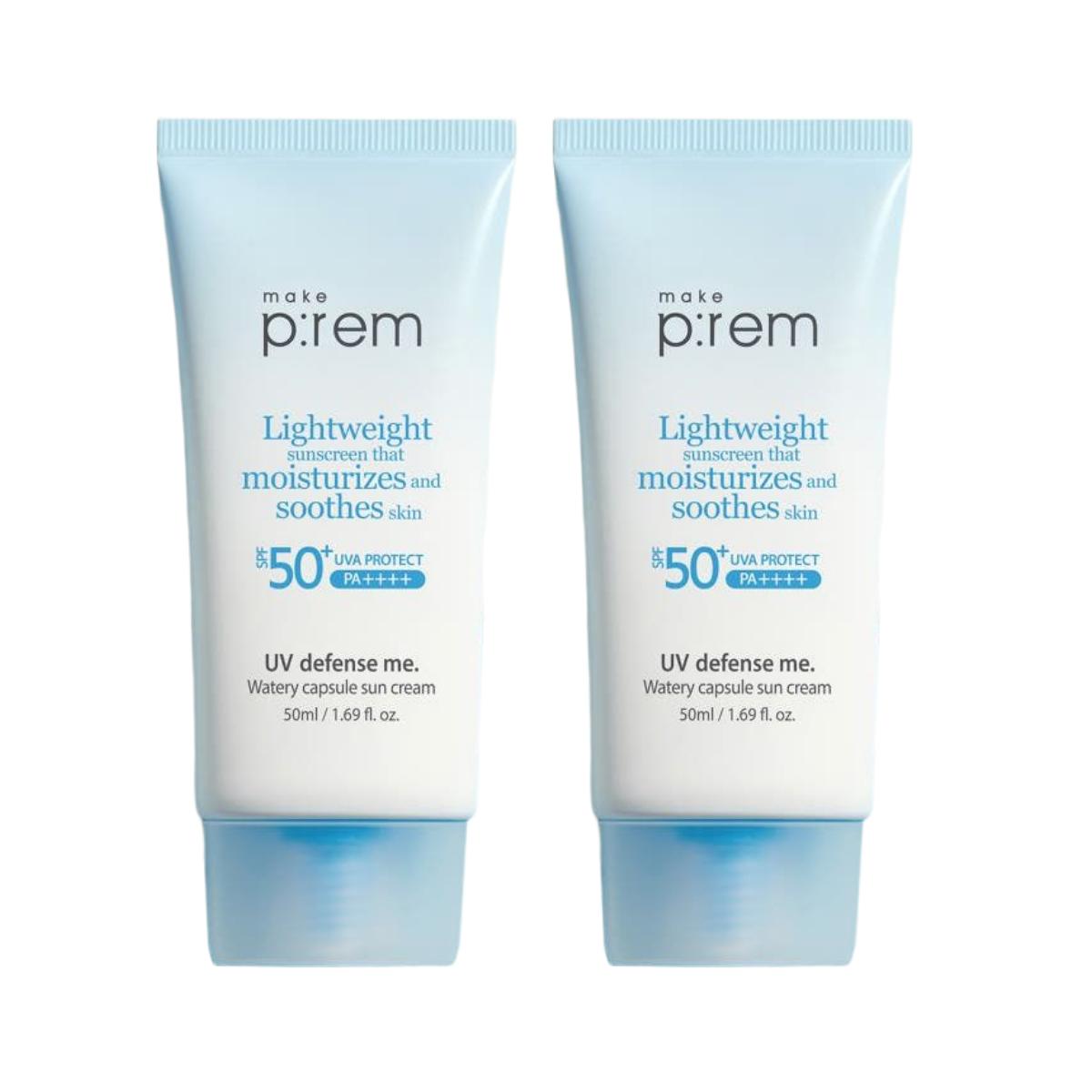 make p:rem UV Defense Me Watery Capsule Sun Cream Hydrating Hyaluronic Sunscreen SPF50+ PA++++ 50ml 2-Pack