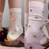 Spring Summer Thin Mesh Floral Socks Women Mid Calf Breathable Moisture Wicking Anti Odor Japanese Stacking Cotton Stockings