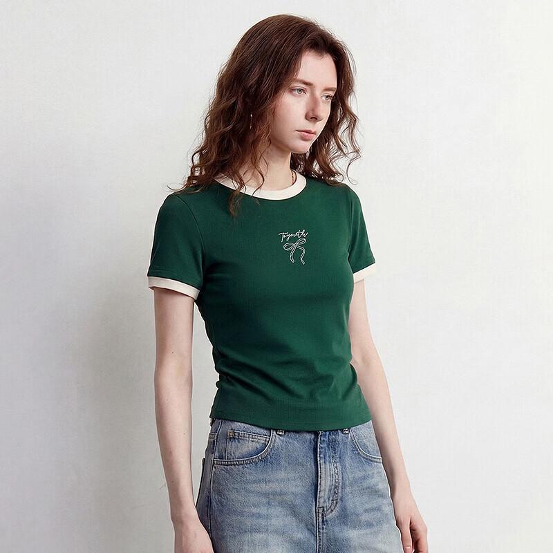 Women's 5A Antibacterial Ice Porcelain Cotton T-Shirt with Bowknot Embroidery