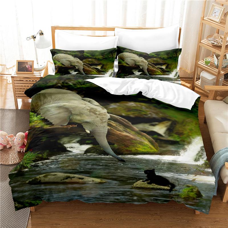 Color Elephant Duvet Cover Set 3D Print Wild Animals Pattern King Queen Full Size Comforter Cover For Kids Boys Girl Bedding Set