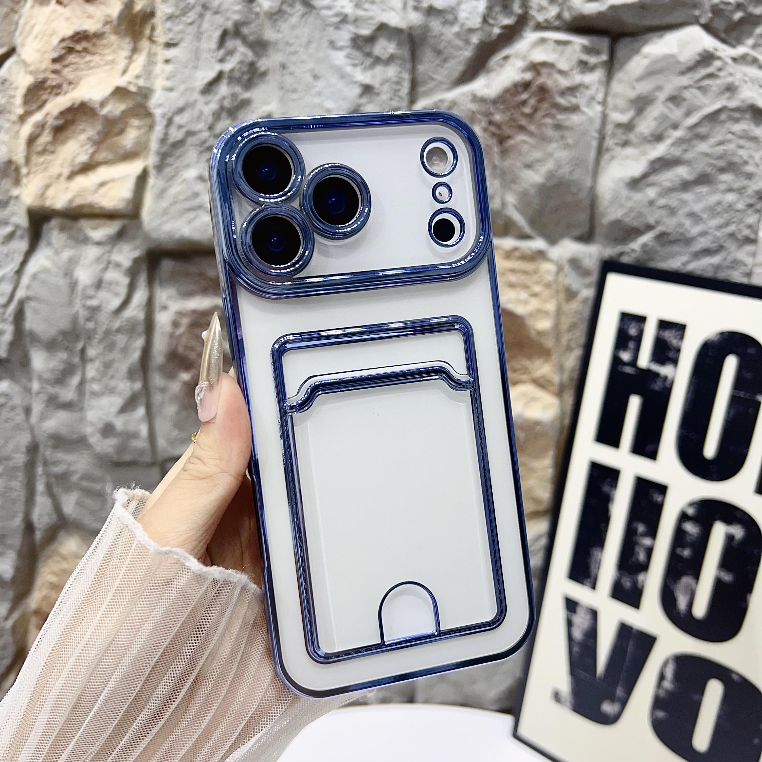 

Luxury Soft Plating Card Holder Bag Case For iPhone 17 Air 16 15 14 Plus 13 12 11 Pro Max 16e Clear Shockproof Slot Wallet Cover iPhone 15 Plus