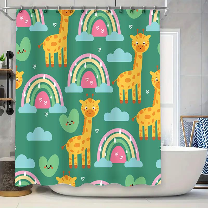 

Animal Print Shower Curtains Cartoon Animal Design Bathroom Decor Waterproof Fabric Shower Curtain Kids Bath Room Decoration W60H190(CM)-1 Pcs