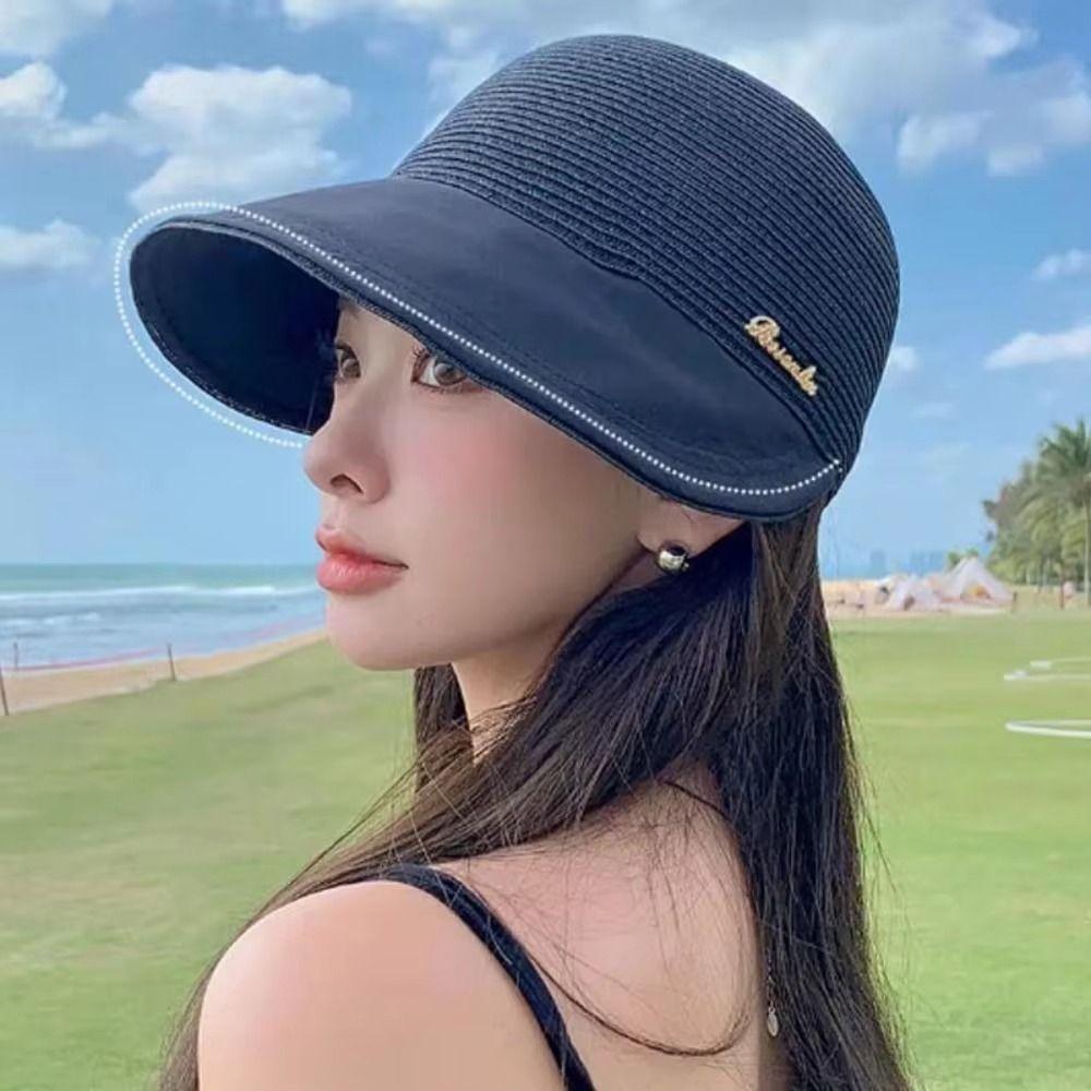 Solid Color Sunshade Cap Wide Brim Bucket Sunhat Casual Sun Protection Cap  Camping