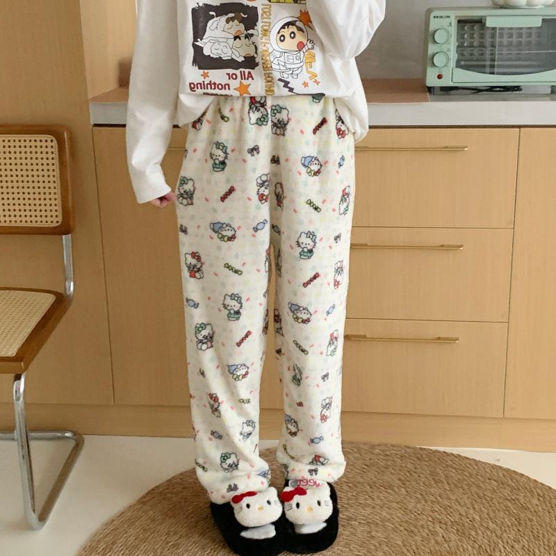 Damen Cartoon Flanell Fleecegefütterte Pyjamahose - Warmer Herbst-/Winterstil
