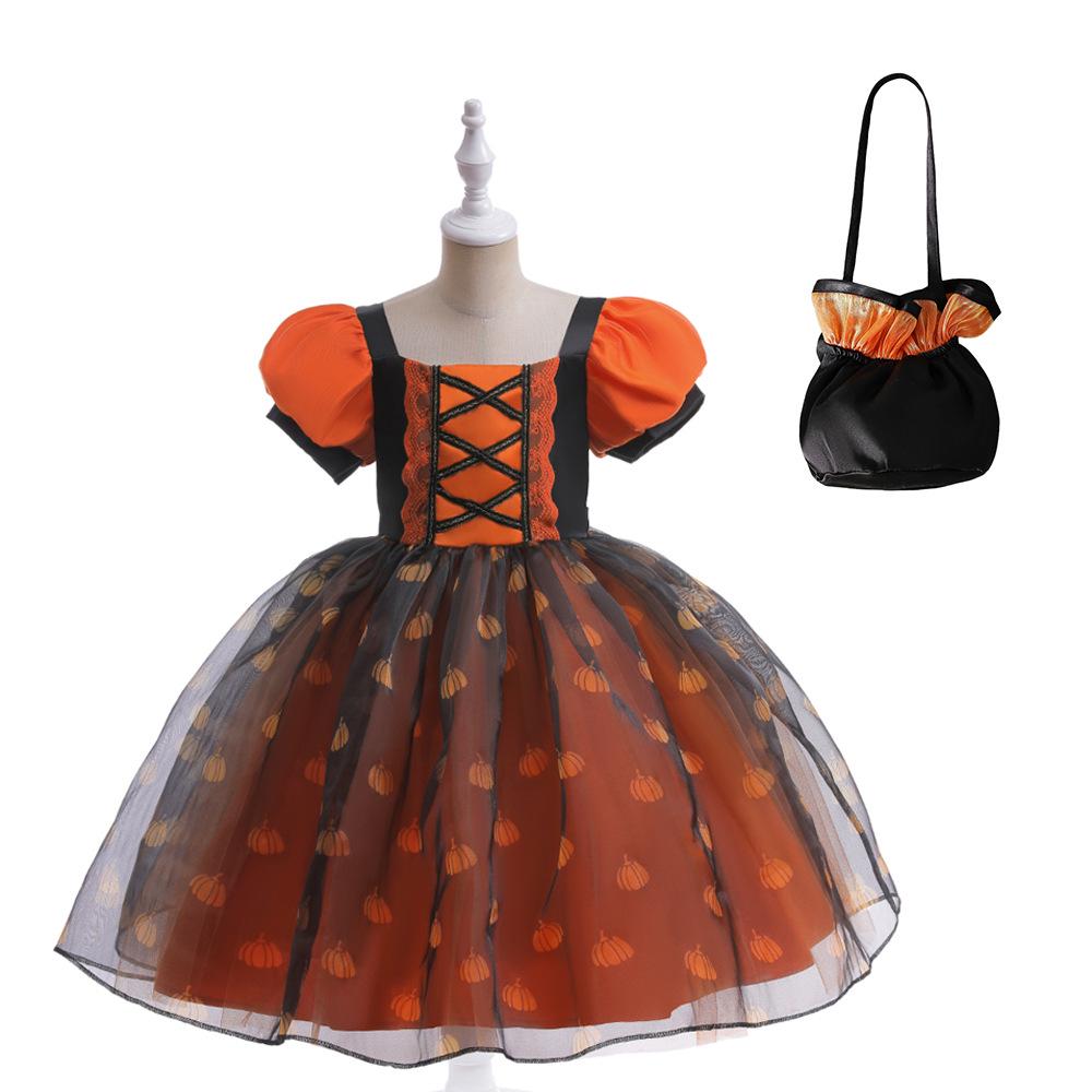 Kids' Halloween Witch Cosplay Cartoon Print Dress