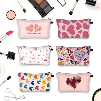 Women Valentine's Day Portable Cartoon Heart Shaped Pattern Multifunctional Storage Organizer Toilet Bag Accessories