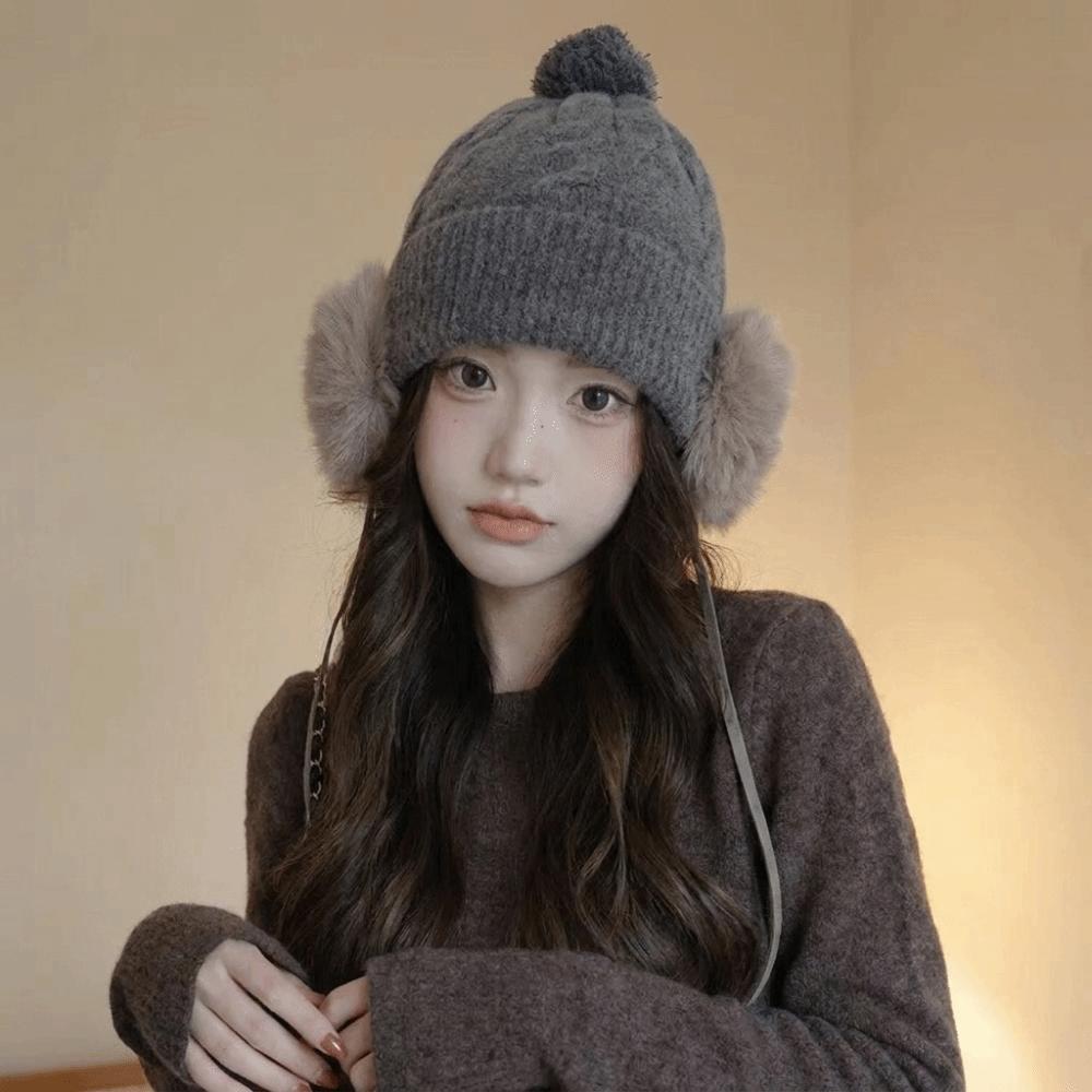 Large Head Circumference Knitted Trapper Hat Plush Wool Cap Cloth Accessories