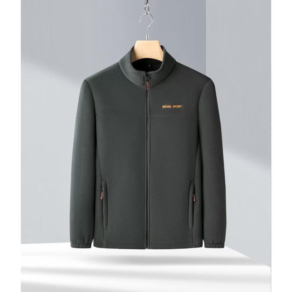 Men's Plus Size Stand Collar Fleece Jacket - Loose Fit for Spring and Autumn