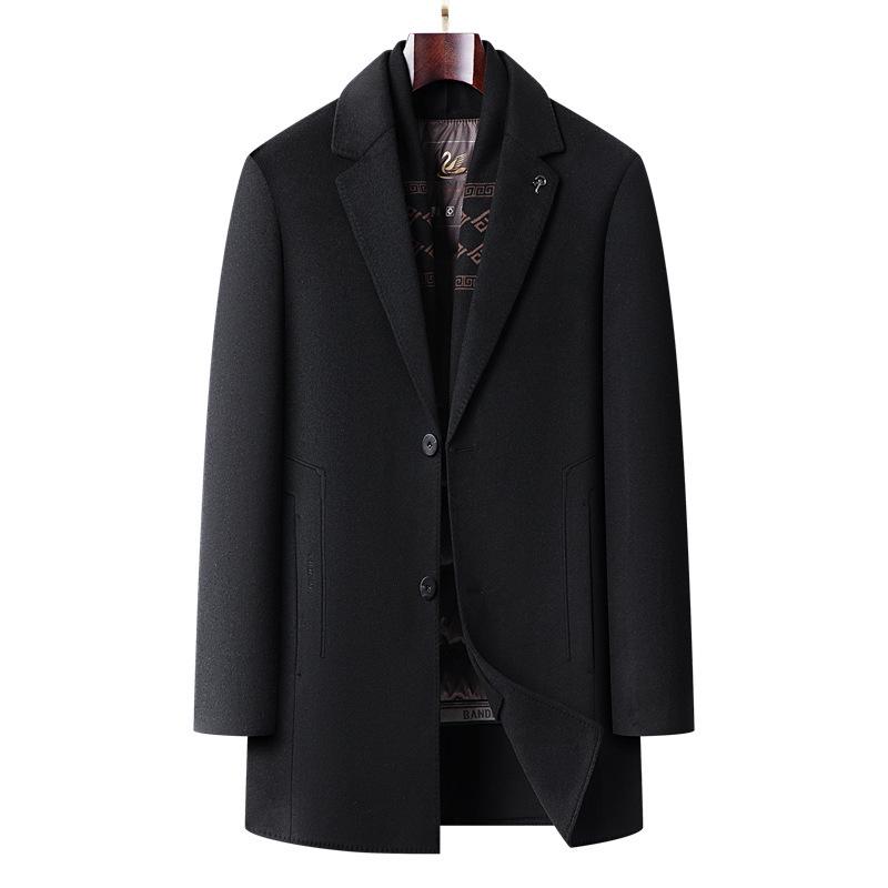 Men's Mid-Length Double-Faced Wool Coat - High-Quality, Warm, Single-Breasted Business Attire for Middle-Aged.