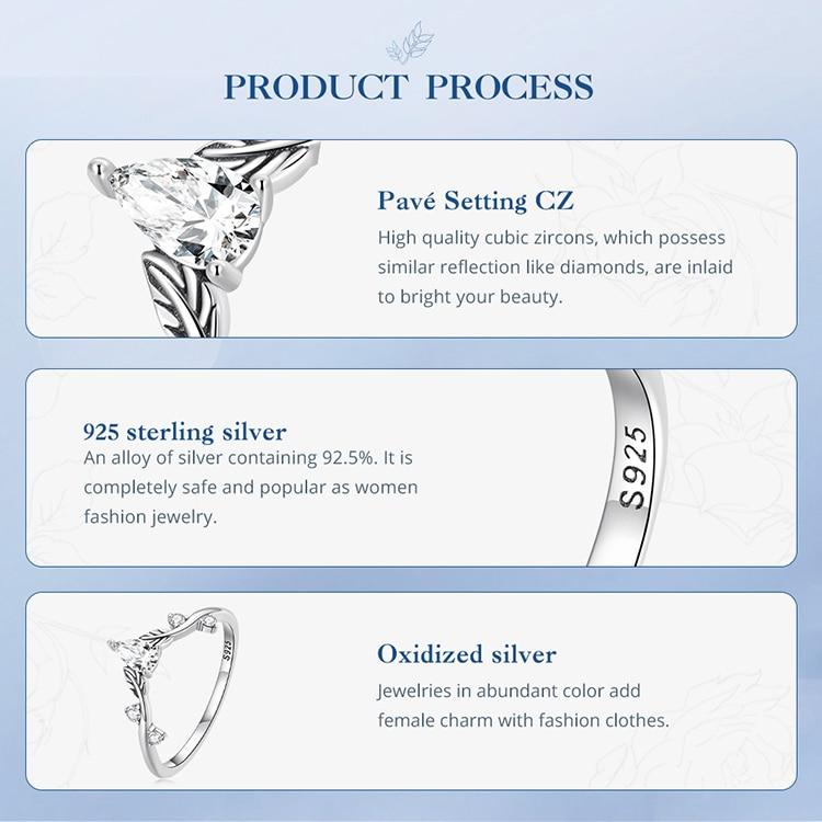 Buy Bamoer 925 Sterling Silver Rattan & Water-drop Shaped Zircon Ring ...
