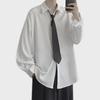 Men's Long-Sleeve White Shirt: College Style, Loose Fit, Korean Trend