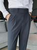 Naples Men's Korean Style Slim-Fit Retro High Waist Solid Color Straight Casual Trousers