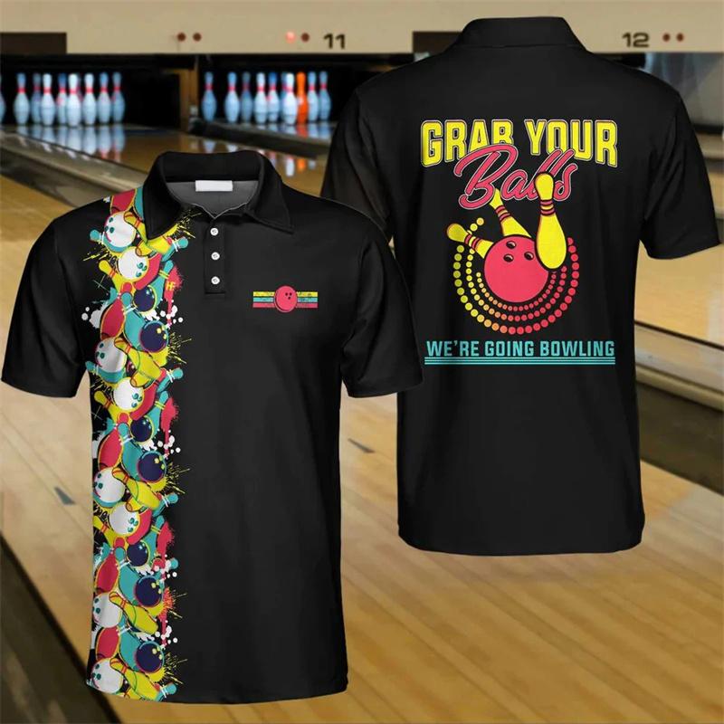 3D Print Bowling Ball Polo Shirts For Men Ninepins Player Pattern Short Sleeves Fashion Casual Sport Street Tops Oversized Tees