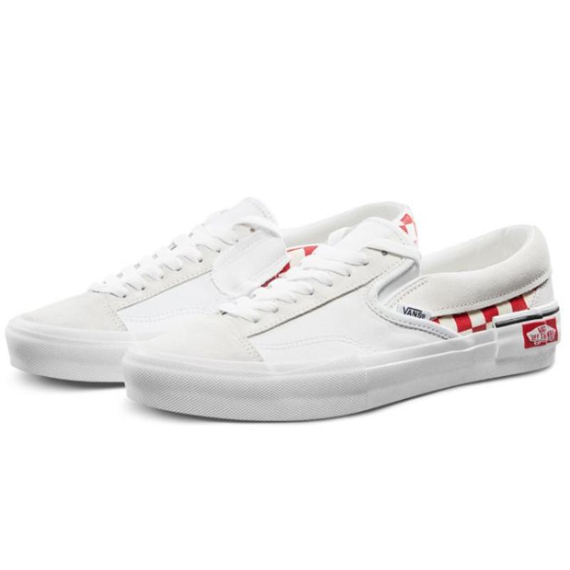 Vans Slip On Cap Low Top Skate Shoes Unisex Red Grid White Vans VN0A3WM5TLJ