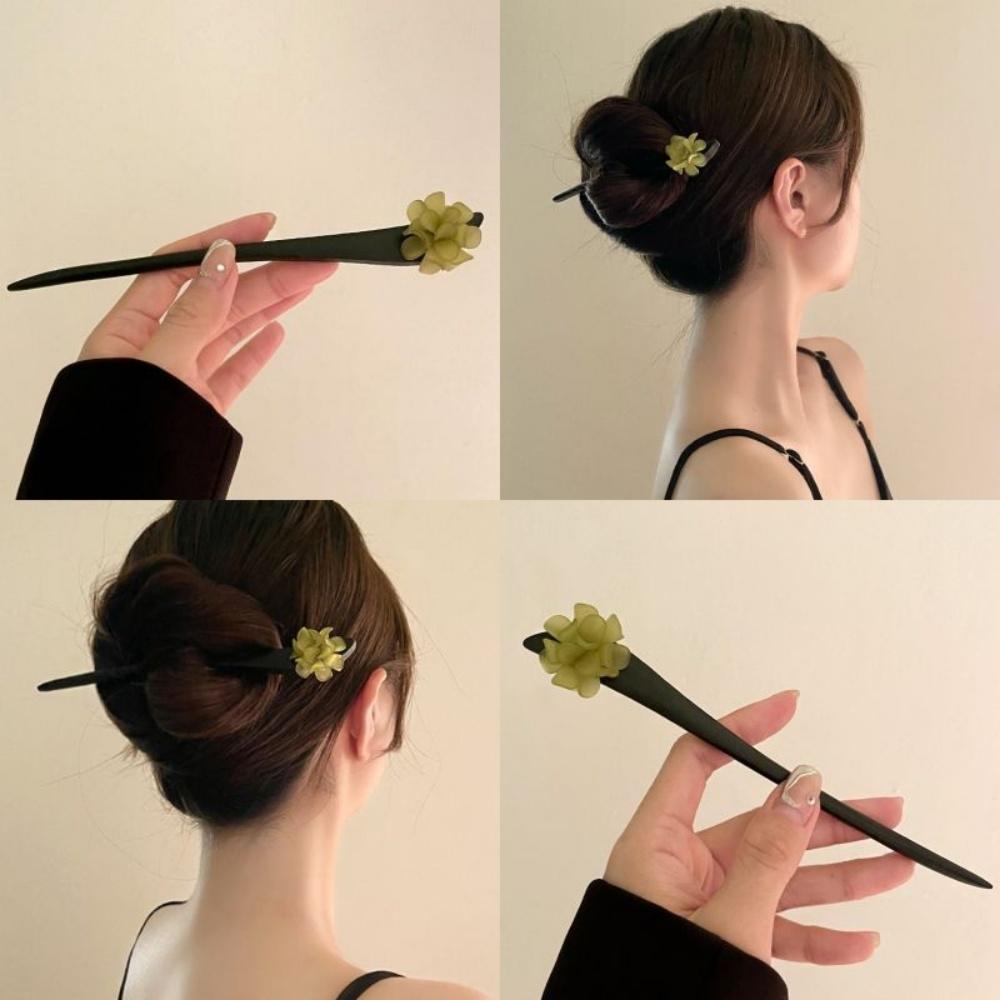Elegant Lotus Wood Hair Stick with Tassel Traditional Chinese Hair Accessories Charming Hairpin for Women's Updo Styling Tools