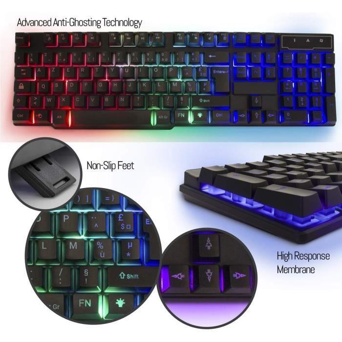 Kit de jeu 4 en 1 - Orzly - RX250 - Clavier rétroéclairé AZERTY - Souris 3200 DPI - Casque stéréo