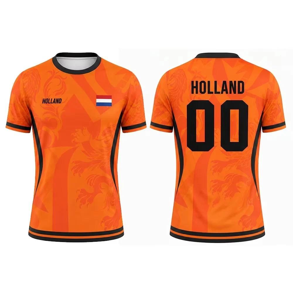 Maglia da Calcio Olandese per Uomo Modello Leone Olandese Asciugatura Rapida Traspirante Leggera T-shirt da Allenamento Calcio per Tifosi