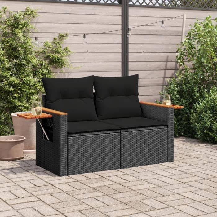 VidaXL Garden Sofa with Cushions 2-Seater, Seat with Backrest, Patio Furniture Backyard Terrace Outdoor, Black 365994