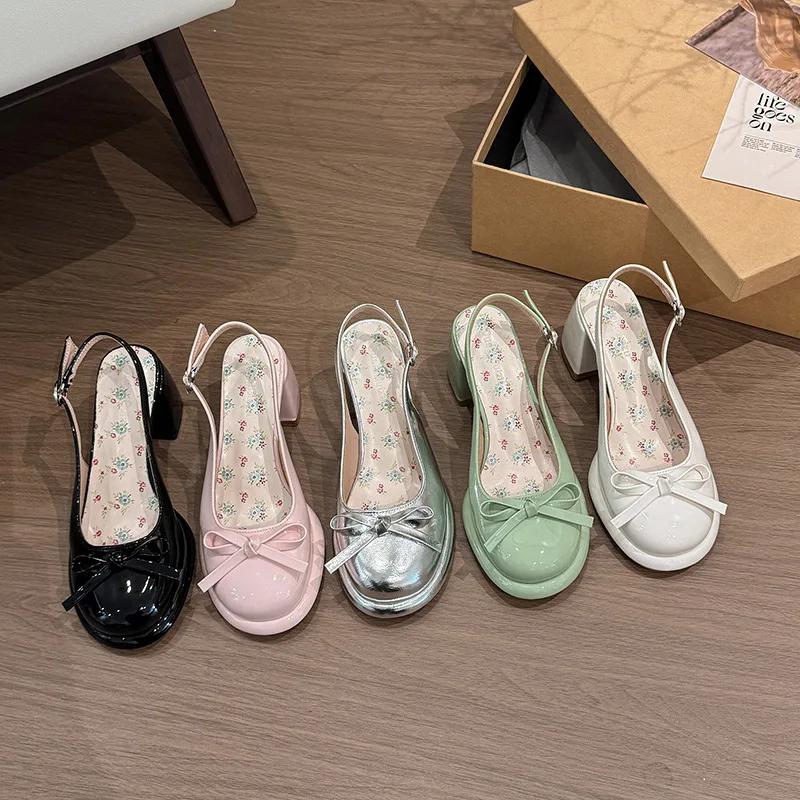 Small Floral Sweet Style Women's Summer Outer Wear 2025 Sandals New Arrival Bow Dress Thick Heeled Sandals