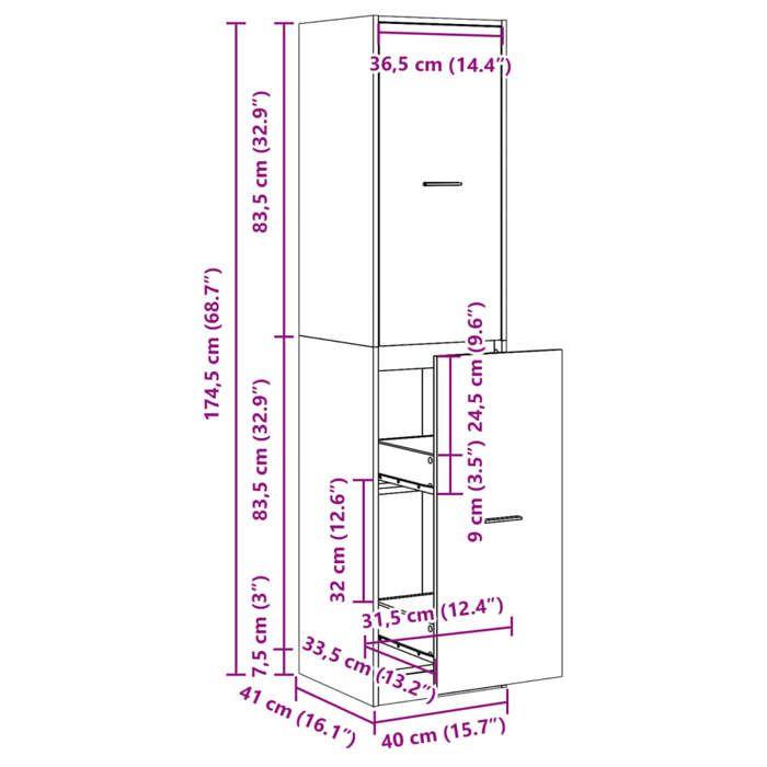 VidaXL Armoire d'apothicaire vieux bois 40x41x174,5 cm bois ingénierie, coffre d'apothicaire, meuble d'apothicaire, coffre à 3309652