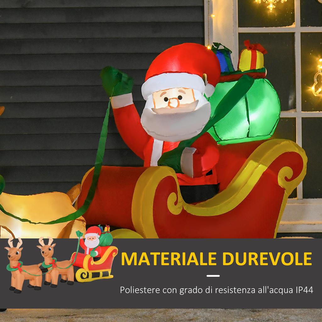Inflatable Santa Claus with Sleigh and 2 Reindeer, Waterproof Polyester Fabric Christmas Decorations with LED Lights 240x57x112cm