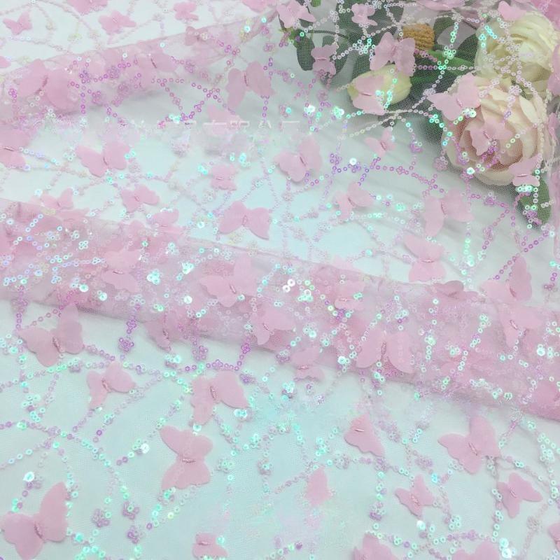 1 Yard Laserstickerei Dreidimensionaler Stoff Schmetterling Netz Kinderkleid Pailletten Stoff Material für Kleidung