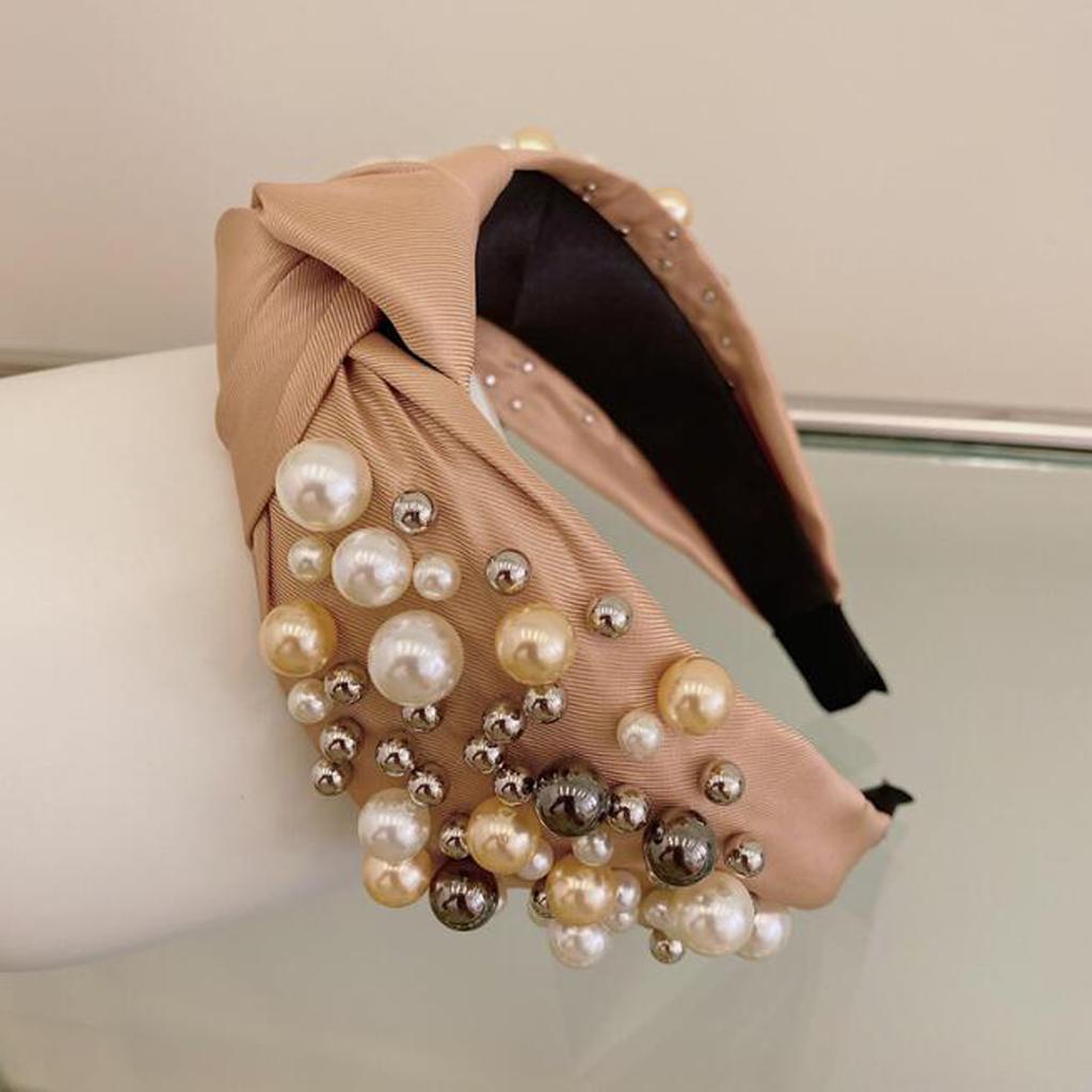 PROLY Nová Móda Dámské Vlasové Doplňky Široká Čelenka do Vlasů s Mixem Perel Barokní Vlasová Ozdoba Pro Dospělé S Uzlem Uprostřed