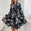 EastRogue Women's Vintage Floral Print Long Sleeve V-Neck High Waist Casual Dresses