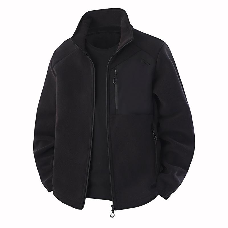 New Men's Stand-up Collar Thickened Fleece Jacket with Velvet Warmth and Windproof Fashion