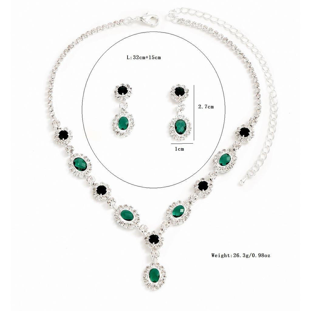 3 Pieces of Women Crystal Droplet Necklace Earrings Set for Wedding Evening Dress Accessories