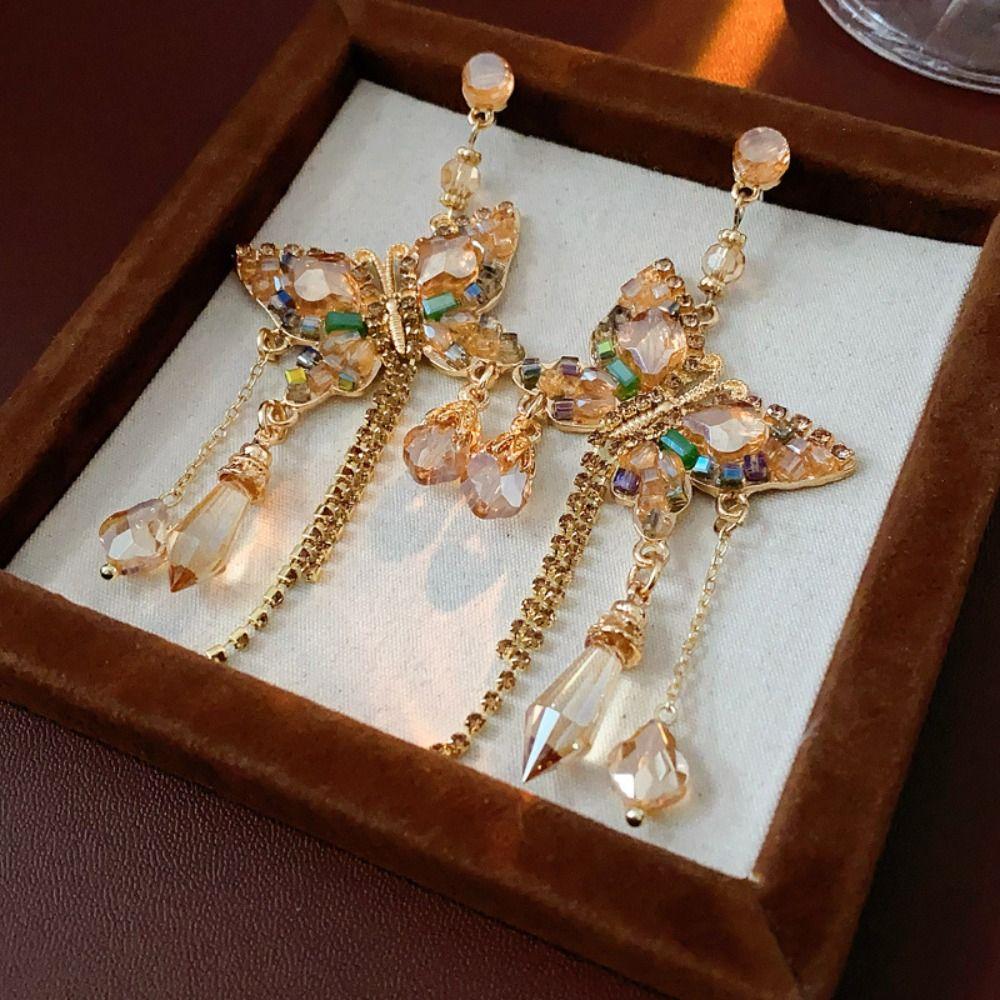 Übertreibene Strass Schmetterling Ohrringe Haken Piercing Vintage Lange Ohrringe Mädchen Geschenk